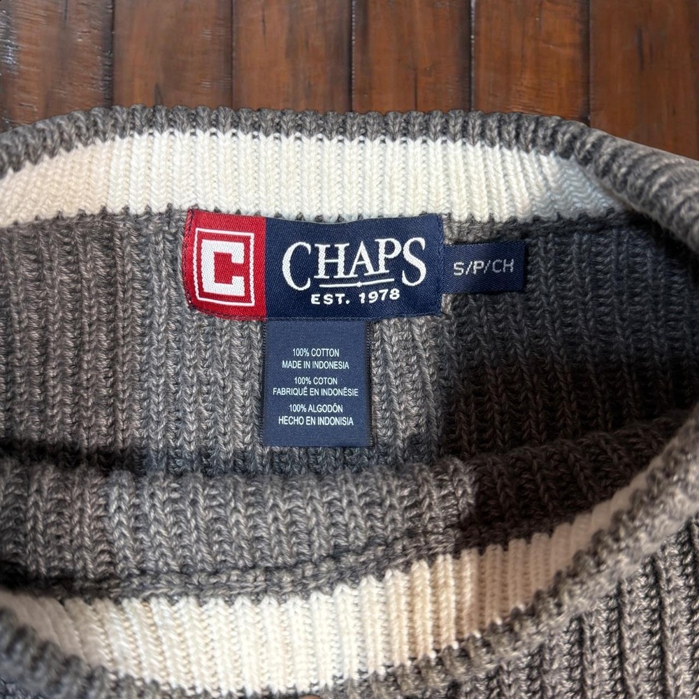 Chaps Gray Cotton Rib Knit Crewneck Sweater Men's Small Classic Preppy - Picture 2 of 5